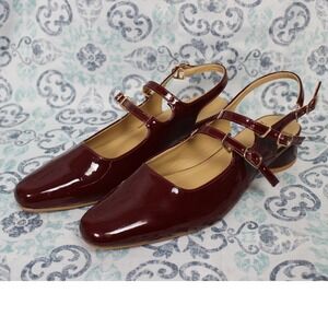 Chic Burgundy Patent Leather Mary Jane Block Heel Shoes Size 40 250